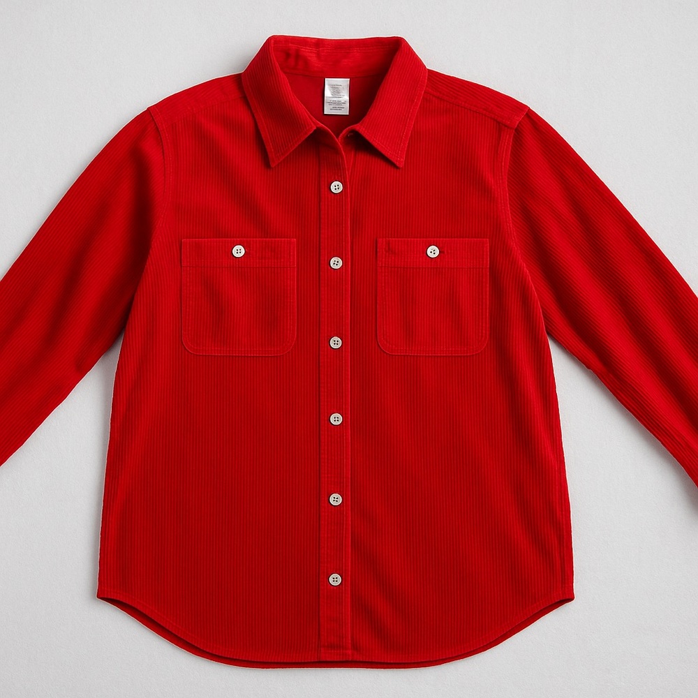 Roaman's Vibrant Red Corduroy Button Down Shirt 1x